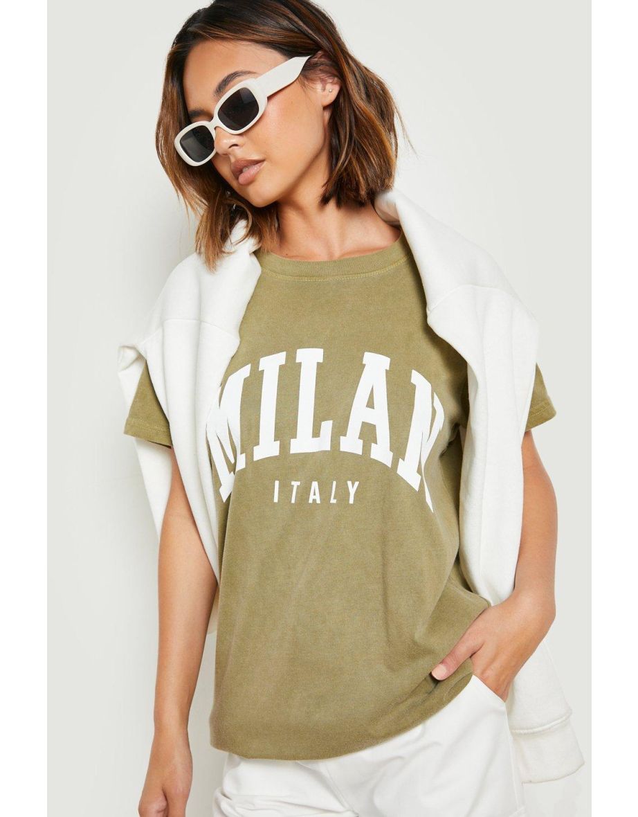 Milan Slogan T-shirt Dress - khaki