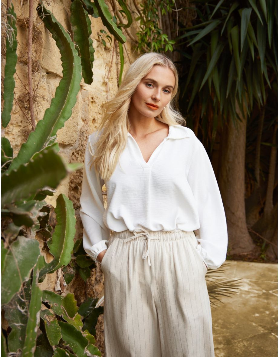 Stripe Wide Leg Linen Trousers - 5