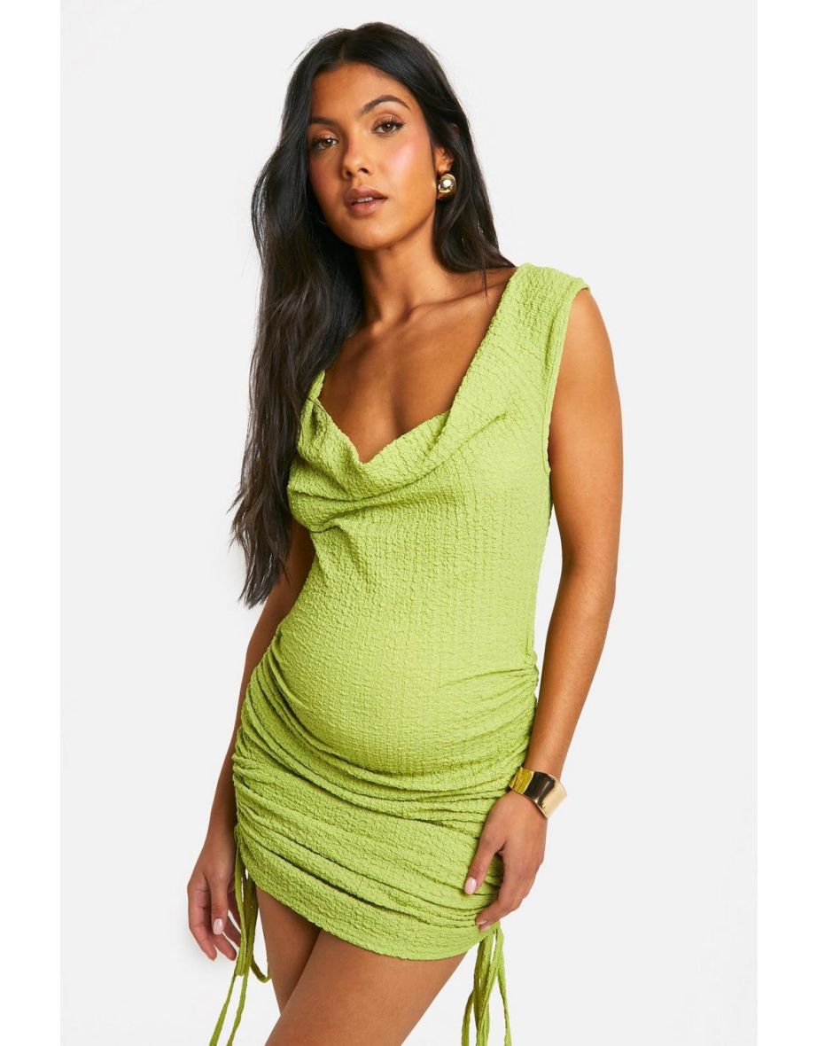 Maternity Textured Side Ruched Mini Dress - lime