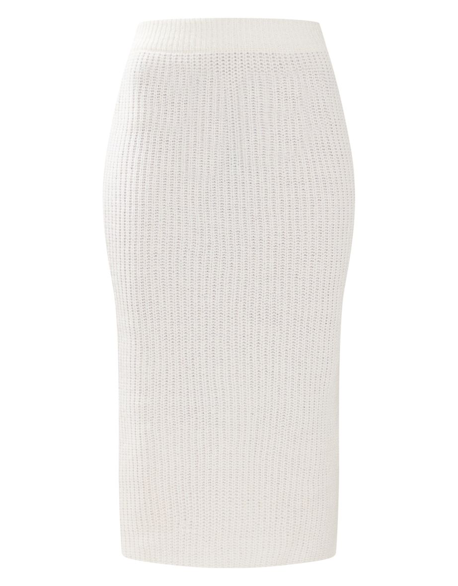 Cream Fitted Knit Midi Skirt - 4