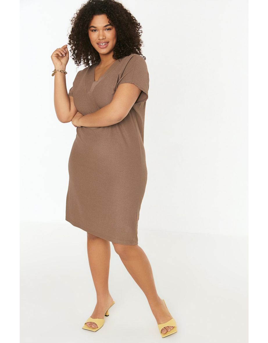Brown Plus Bodycon Midi Dress