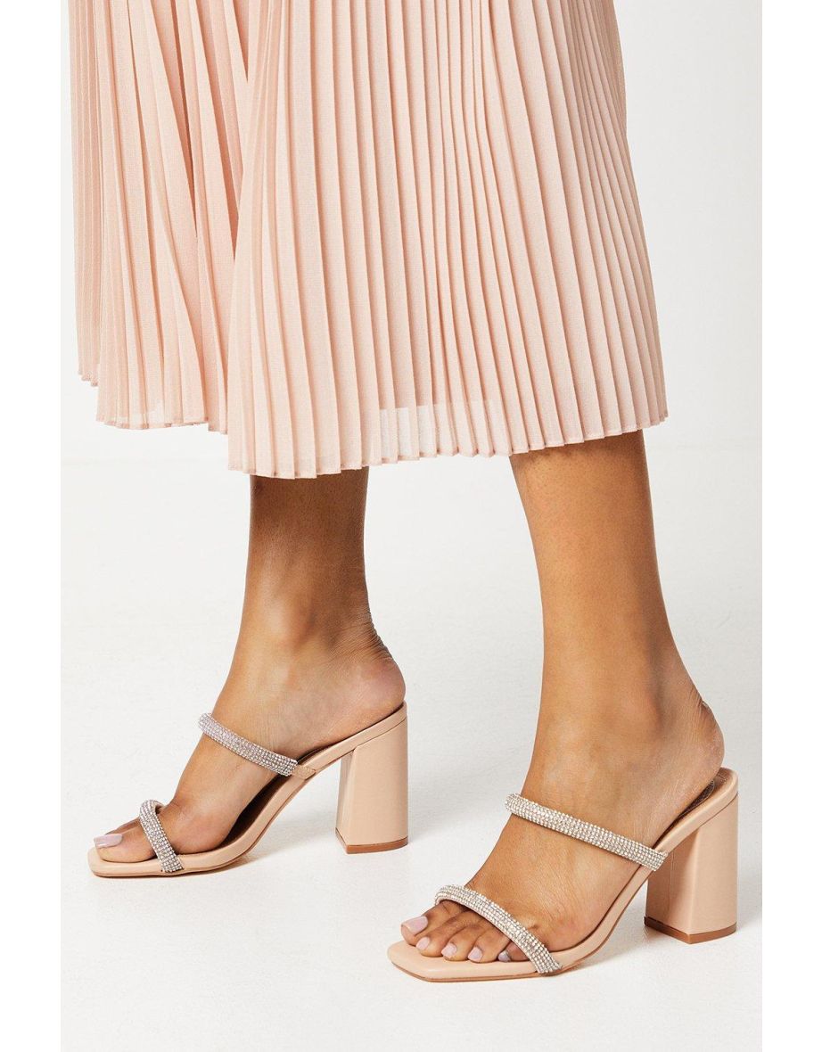 Tyla Diamante Slip-on High Block Heeled Sandals