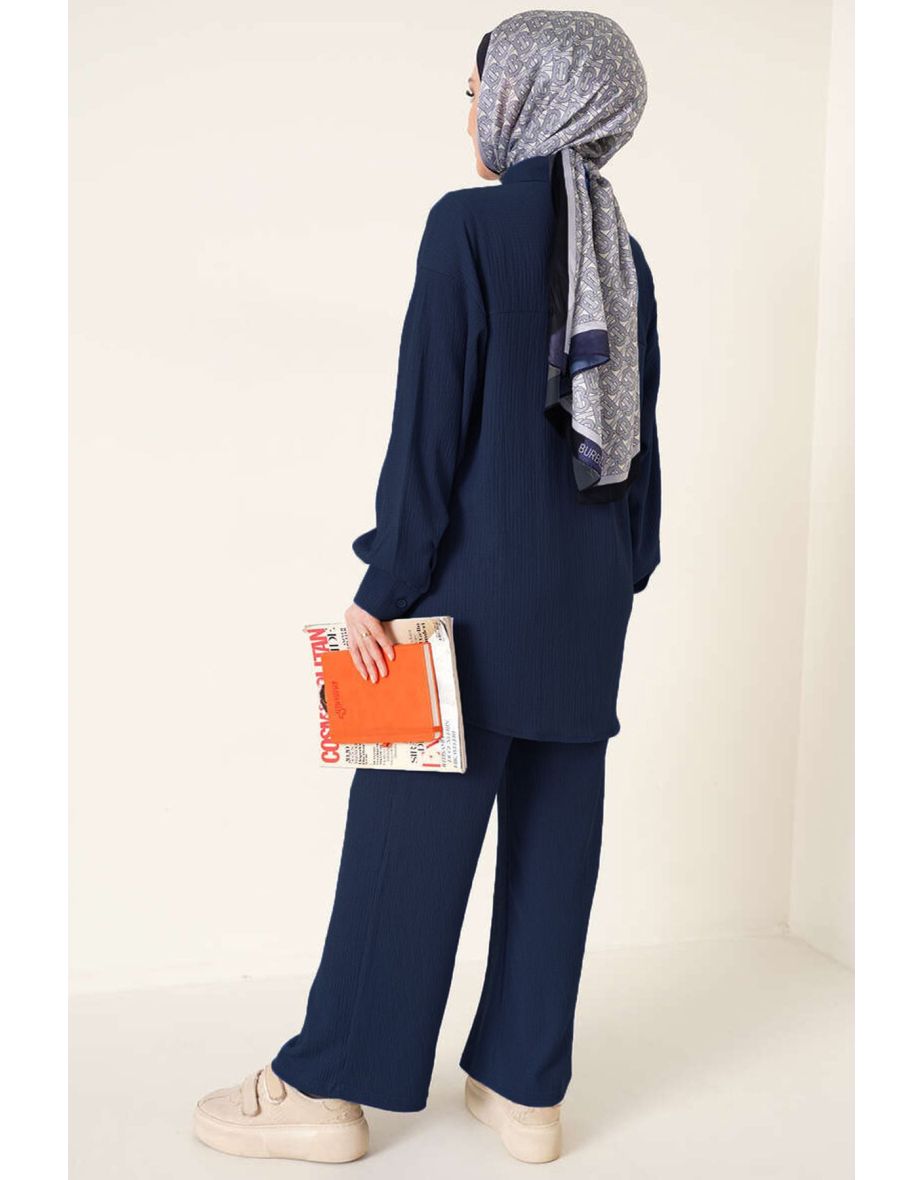 Knitted Hijab Double Suit - C.Navy Blue - 2