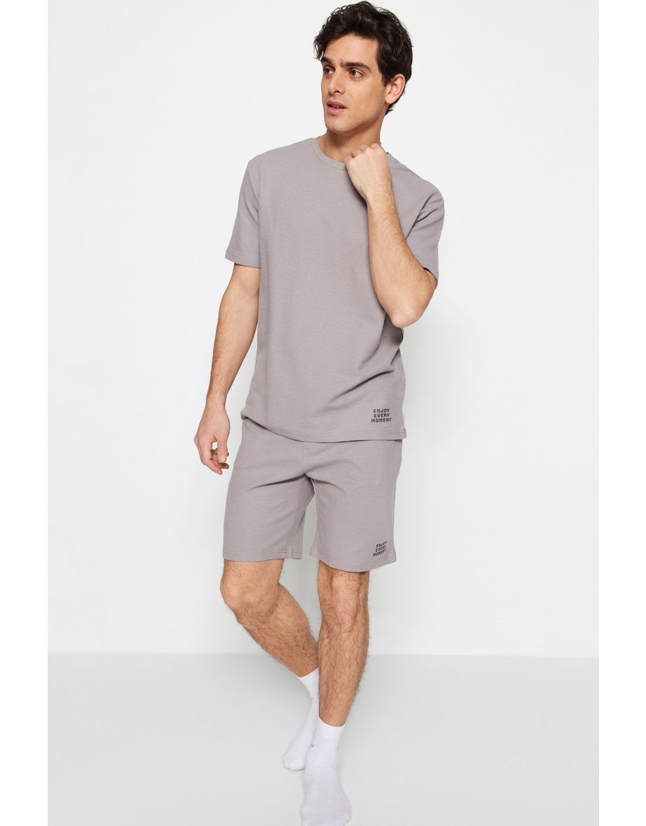 Men's Gray Regular Fit Knitted Pajamas Set