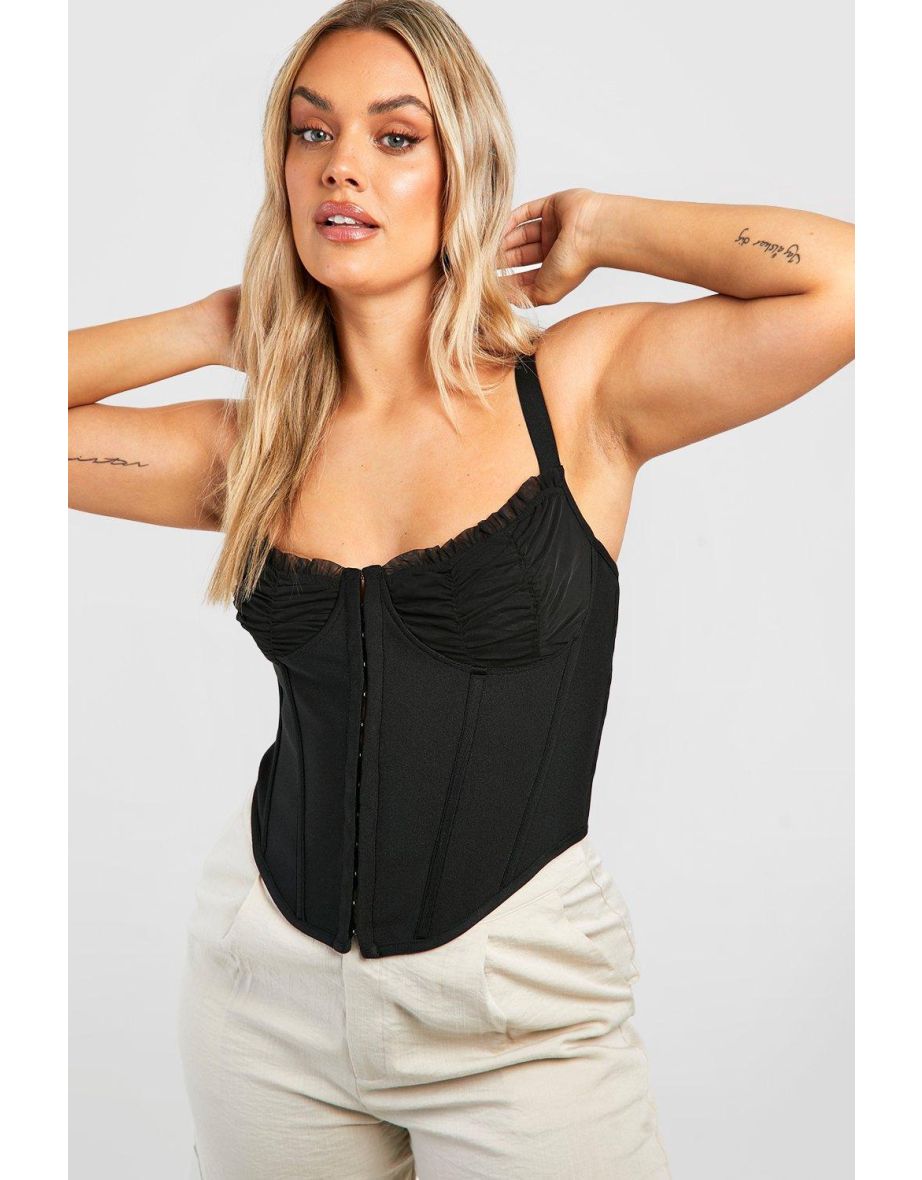 Ruched Cup Bandage Corset Top - black