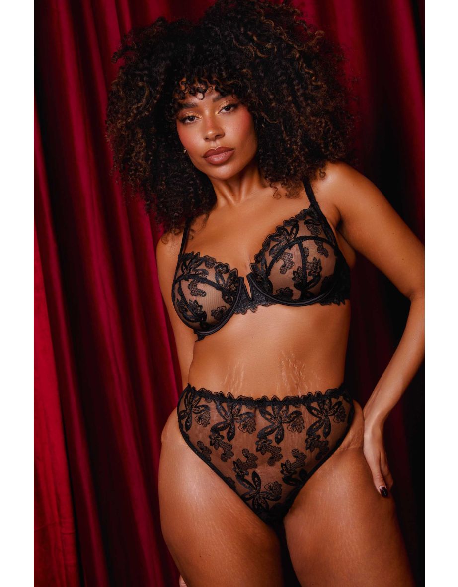 Eva Black Graphic Embroidery Balconette Bra