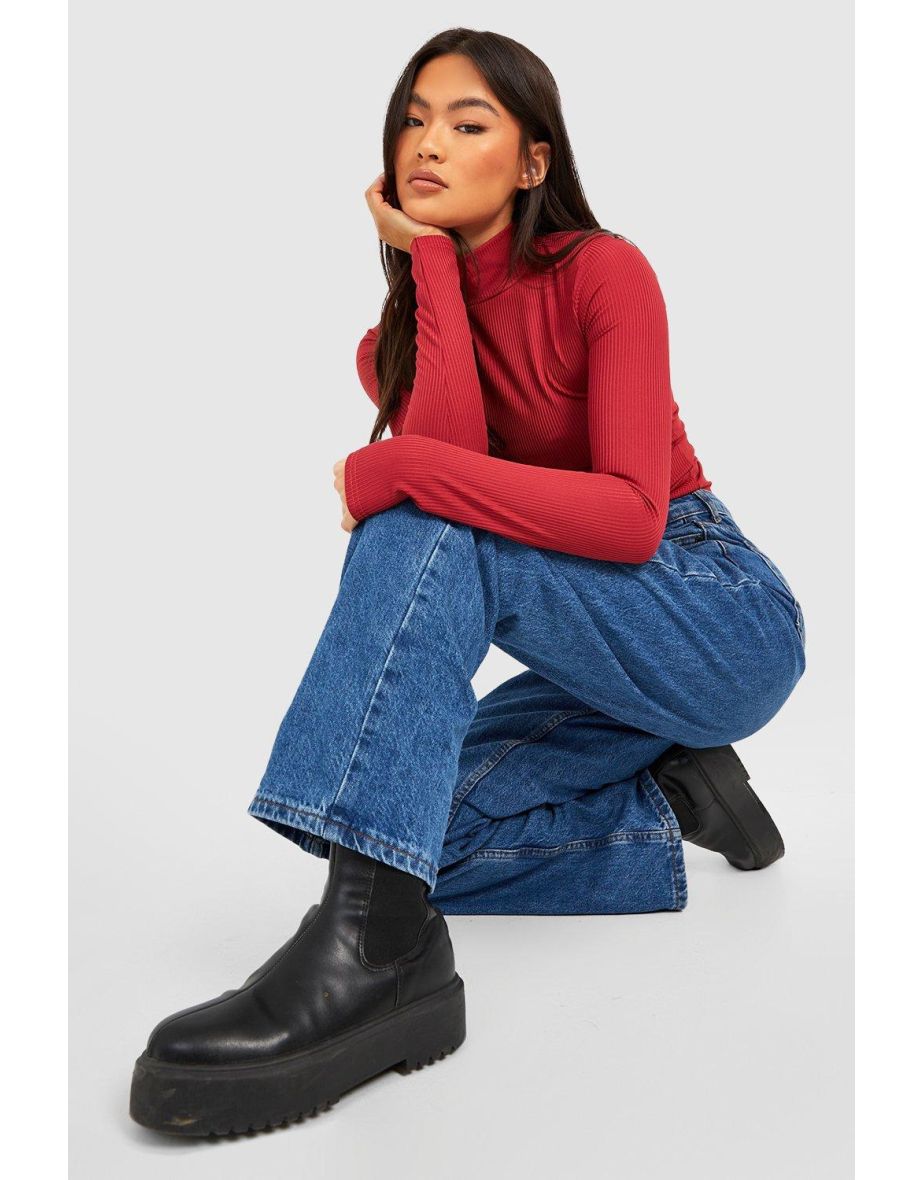High Neck Rib Top - red