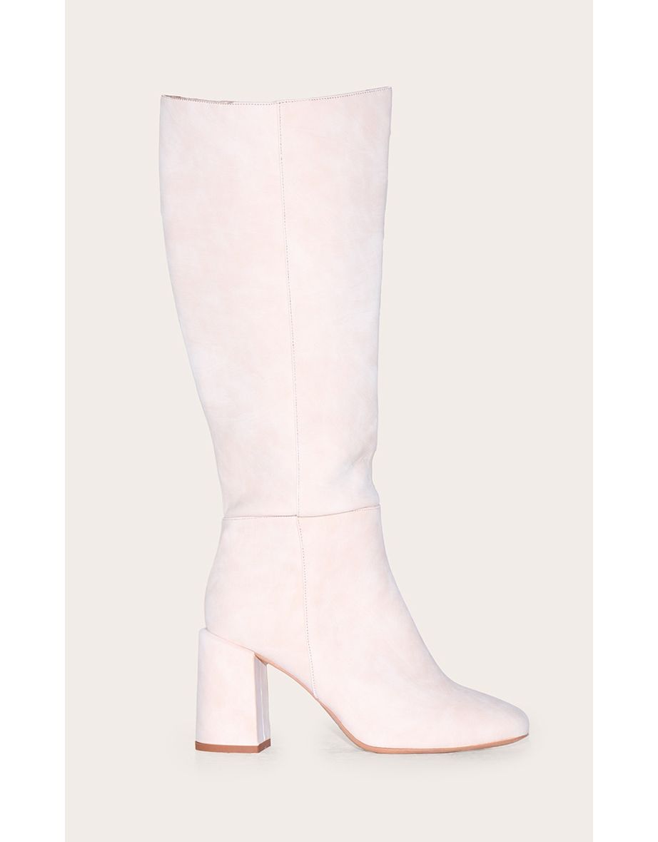 Stone Nubuck Wide Fit Round Toe Block Heel Knee High Boots