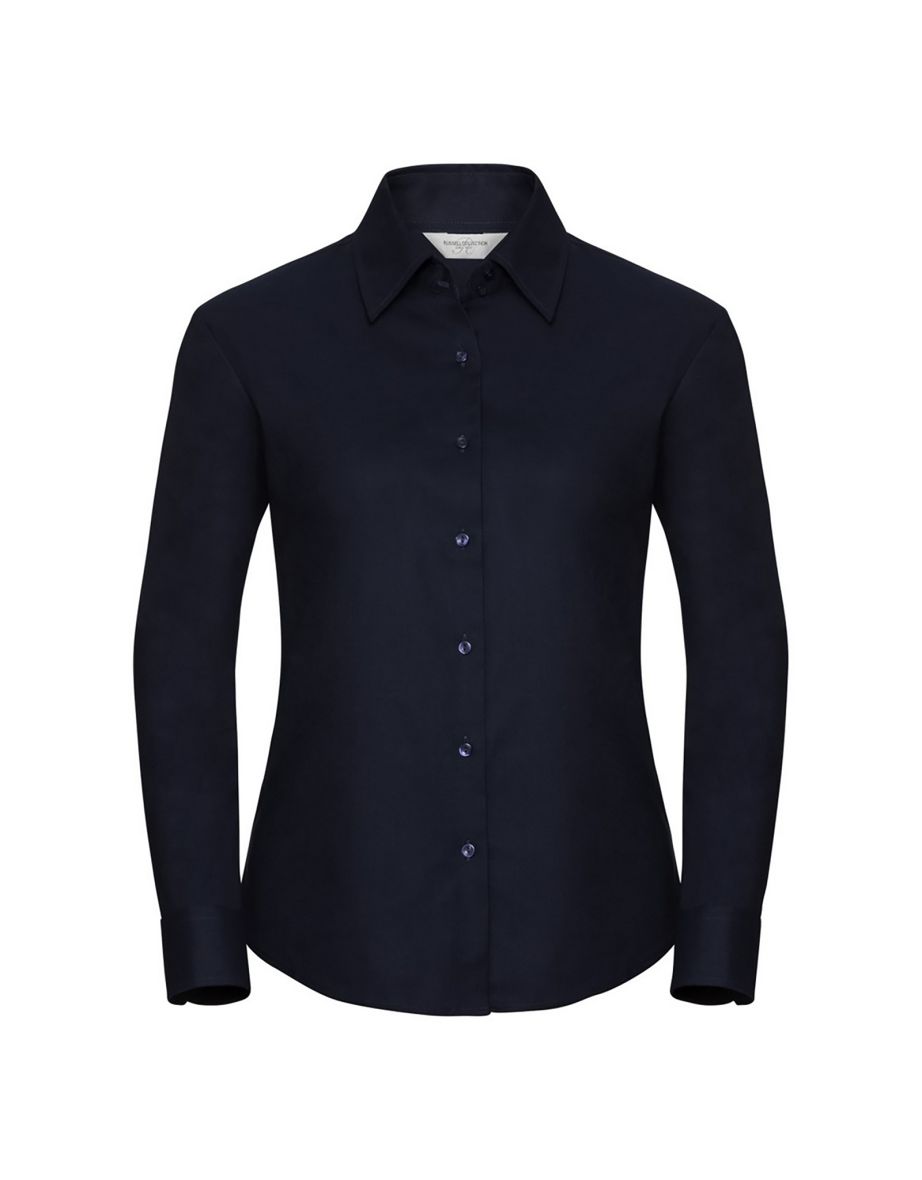 Russell Collection Ladies/Womens Long Sleeve Easy Care Oxford Shirt - Bright Navy