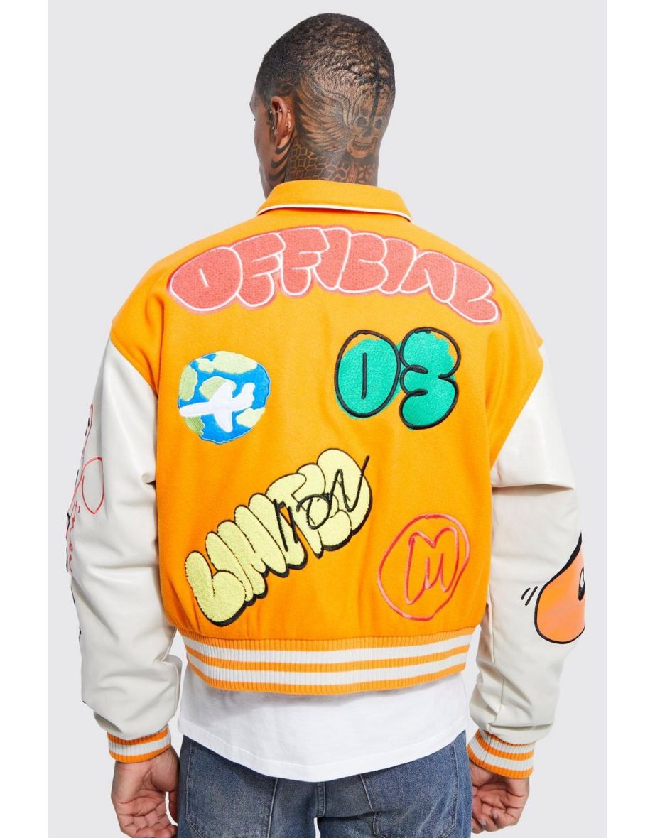 Boxy Fit Graffiti Varsity Jacket - orange - 2