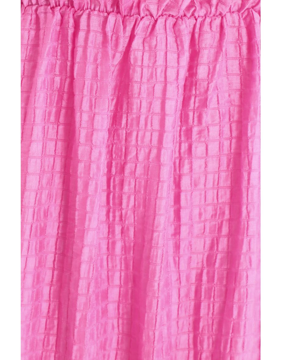 Pink Textured Bardot Dress - 5