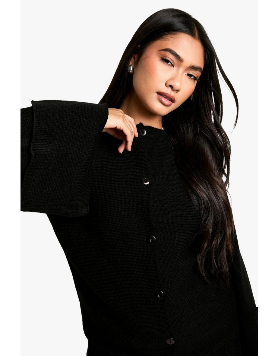 Longline Turn Over Cuff Detail Knitted Cardigan - 3