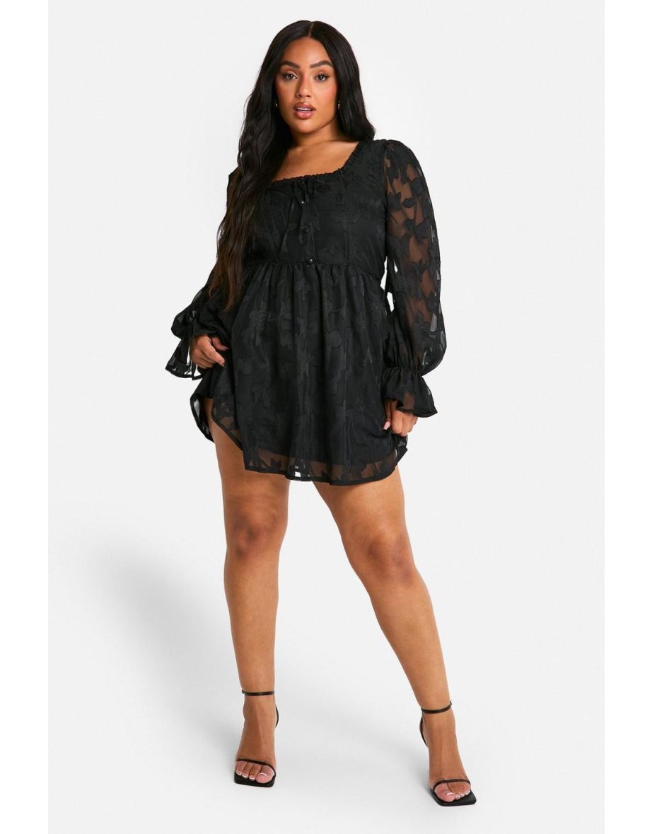 Plus Milkmaid Woven Burnout Floral Skater Dress