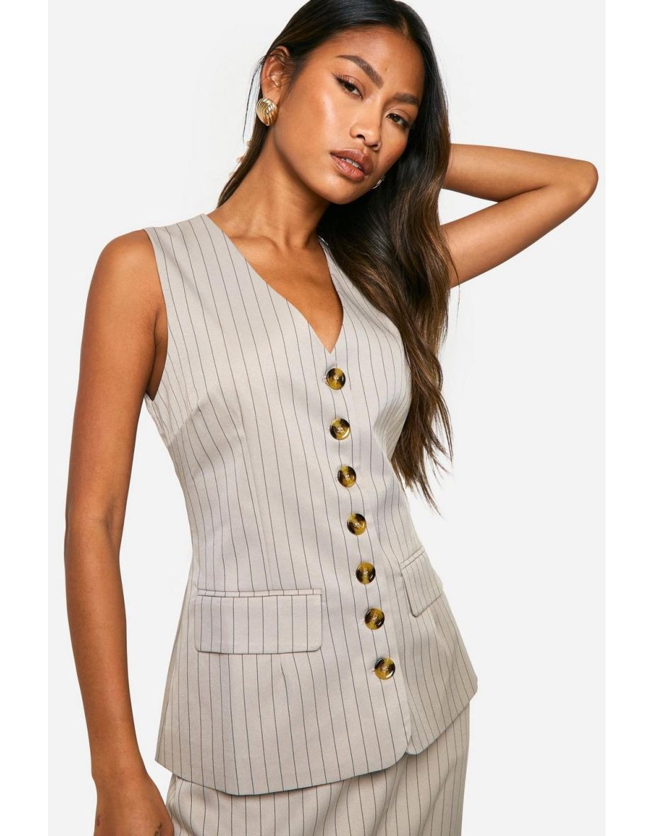 Tonal Pinstripe Longline Waistcoat