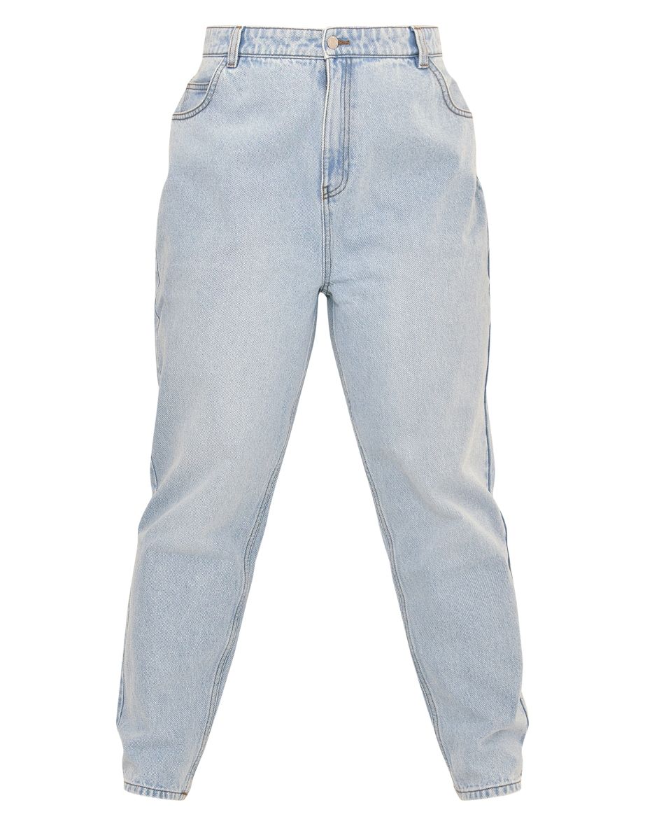 PRETTYLITTLETHING Plus Light Blue Wash High Rise Mom Jeans - 4