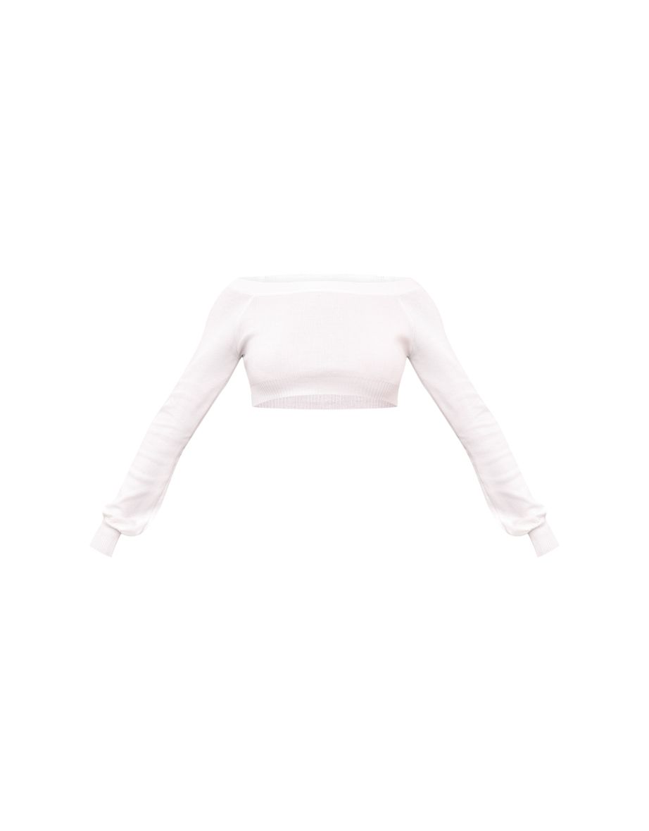 White Rib Knit Crop Top - 4