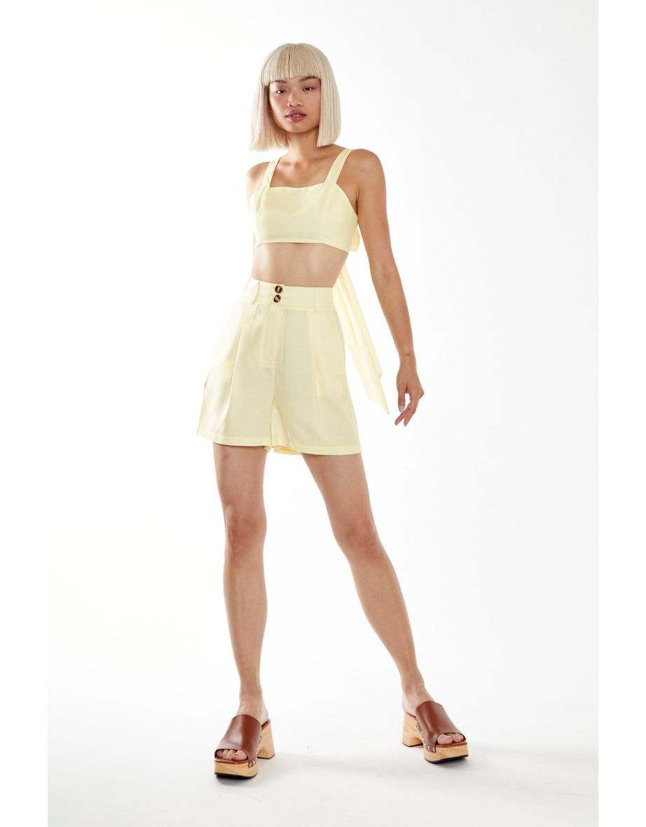 Pale Yellow Tie Back Crop-Top