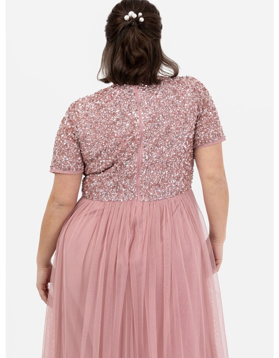Maya Dusty Pink V Neckline Embellished Maxi Dress - 1