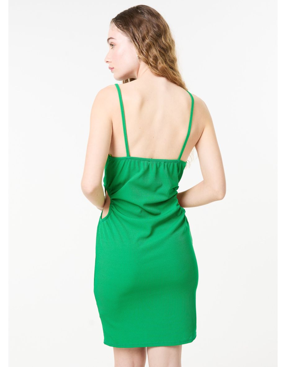 High Neck Side Cut Out Rib Midi Dress - 3