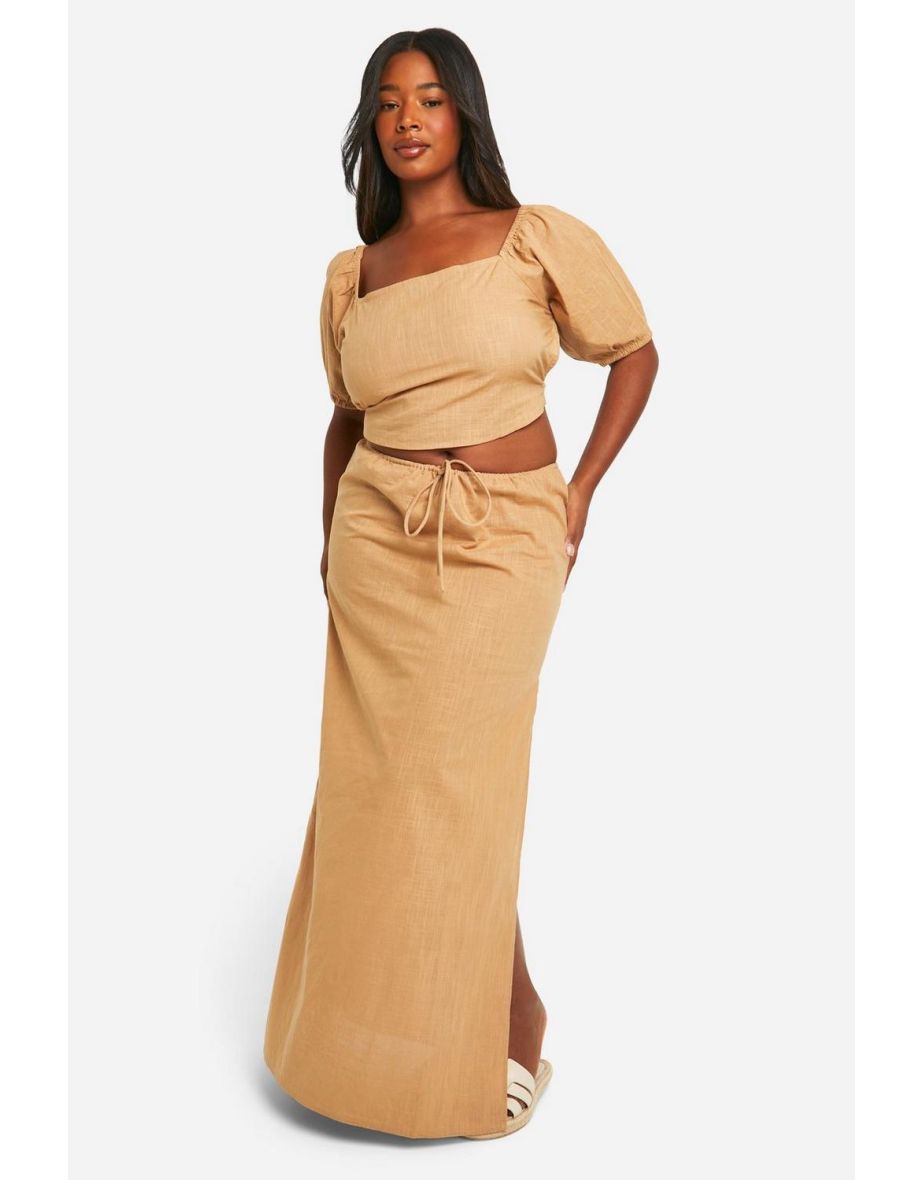 Shop Plus Drawstring Waist Cotton Maxi Skirt Online in Bahrain VogaCloset