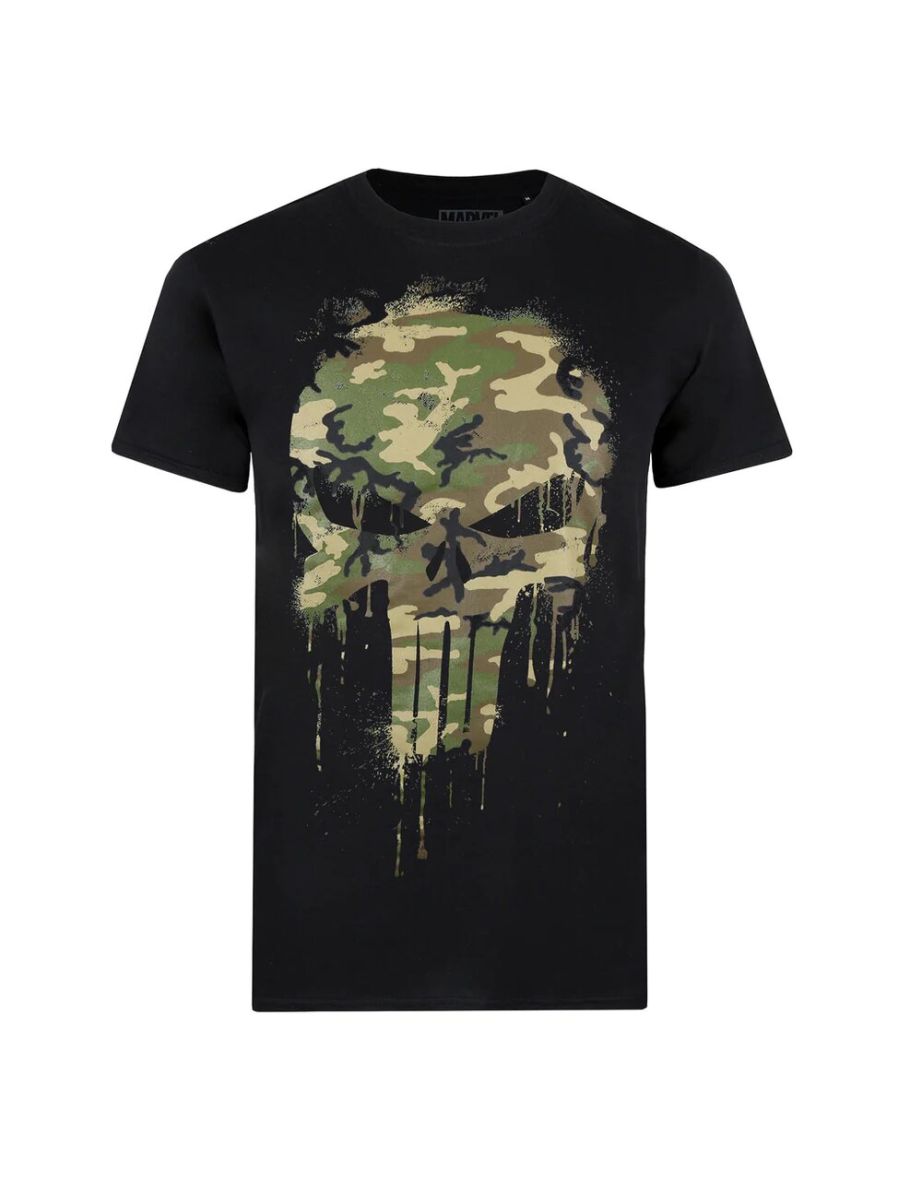 The Punisher Mens Camo Logo T-Shirt - Black/Green