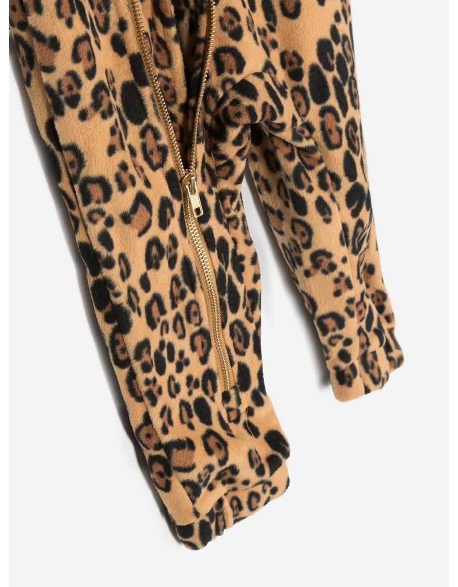 Baby Girls Leopard Fleece Onesie in Brown - 2