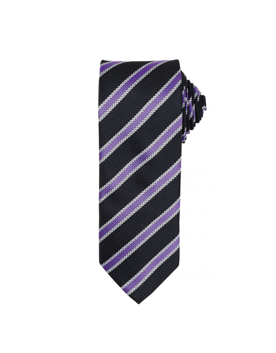 Premier Mens Waffle Stripe Formal Business Tie - Black/Rich Violet