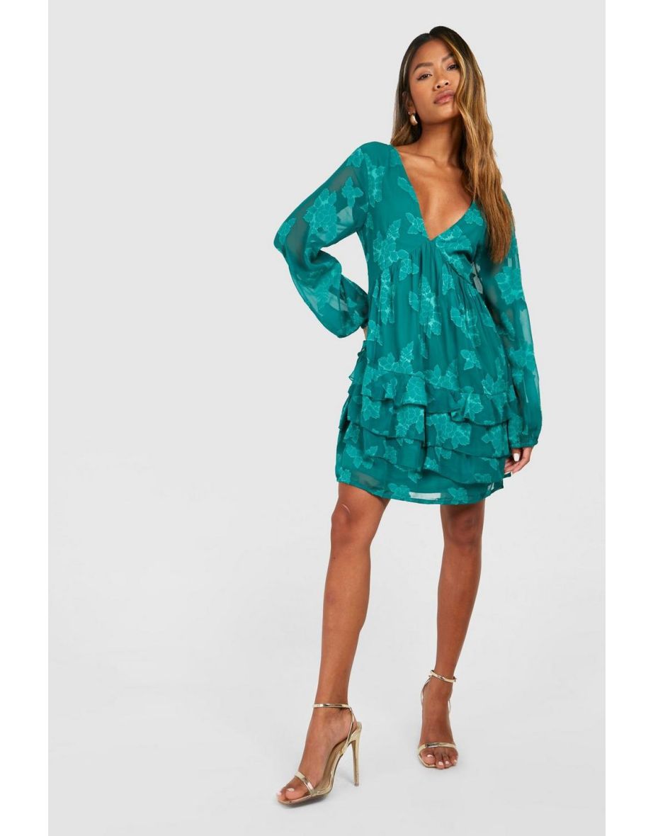 Burnout Floral Smock Dress - green