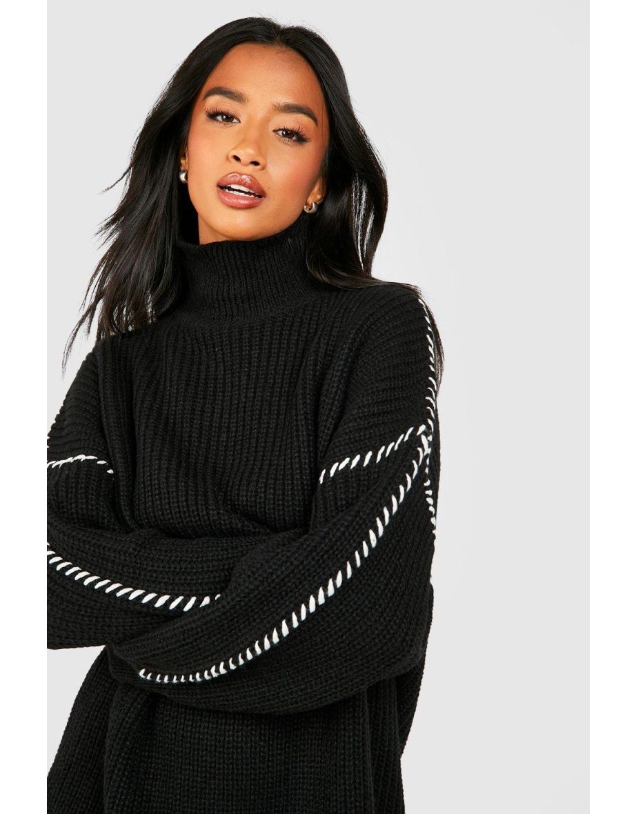 Petite Contrast Stitch Jumper Dress - 3