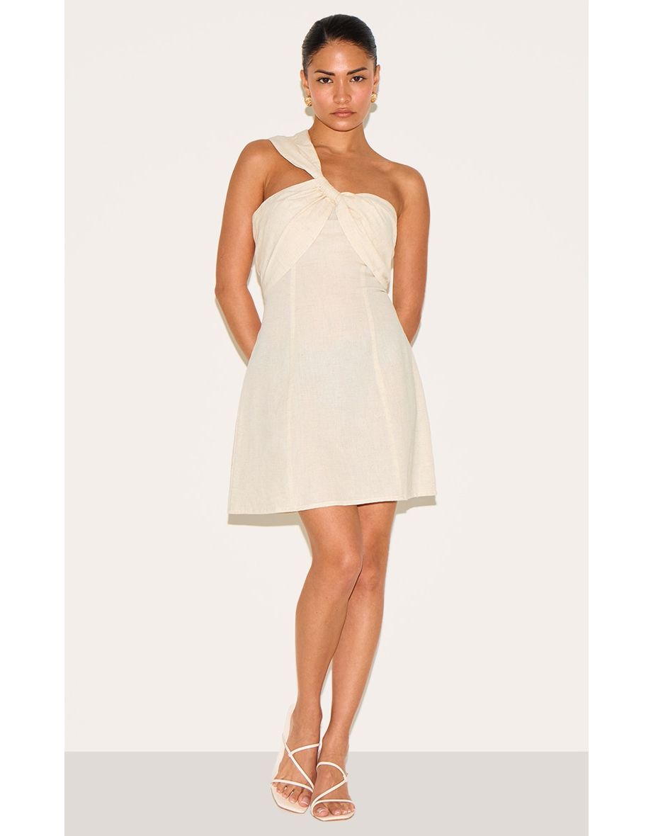 Petite Stone One Shoulder Knot Mini Dress