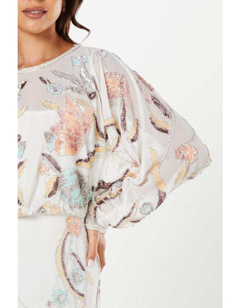 Premium Hand Embellished Batwing Mini Dress - 3