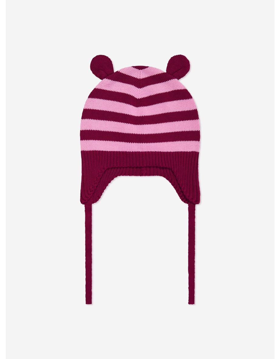 Baby Girls Damson Knit Hat With Ears in Purple
