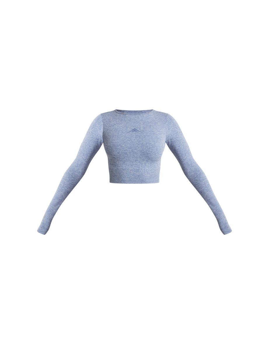 PRETTYLITTLETHING Steel Blue Sport Seamless Long Sleeve Crop Top - 4