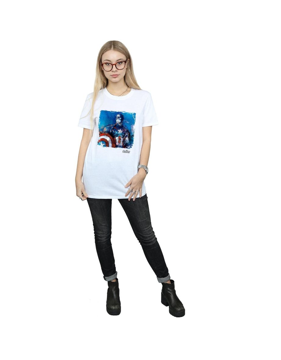 Marvel Womens/Ladies Captain America Art Cotton Boyfriend T-Shirt - White