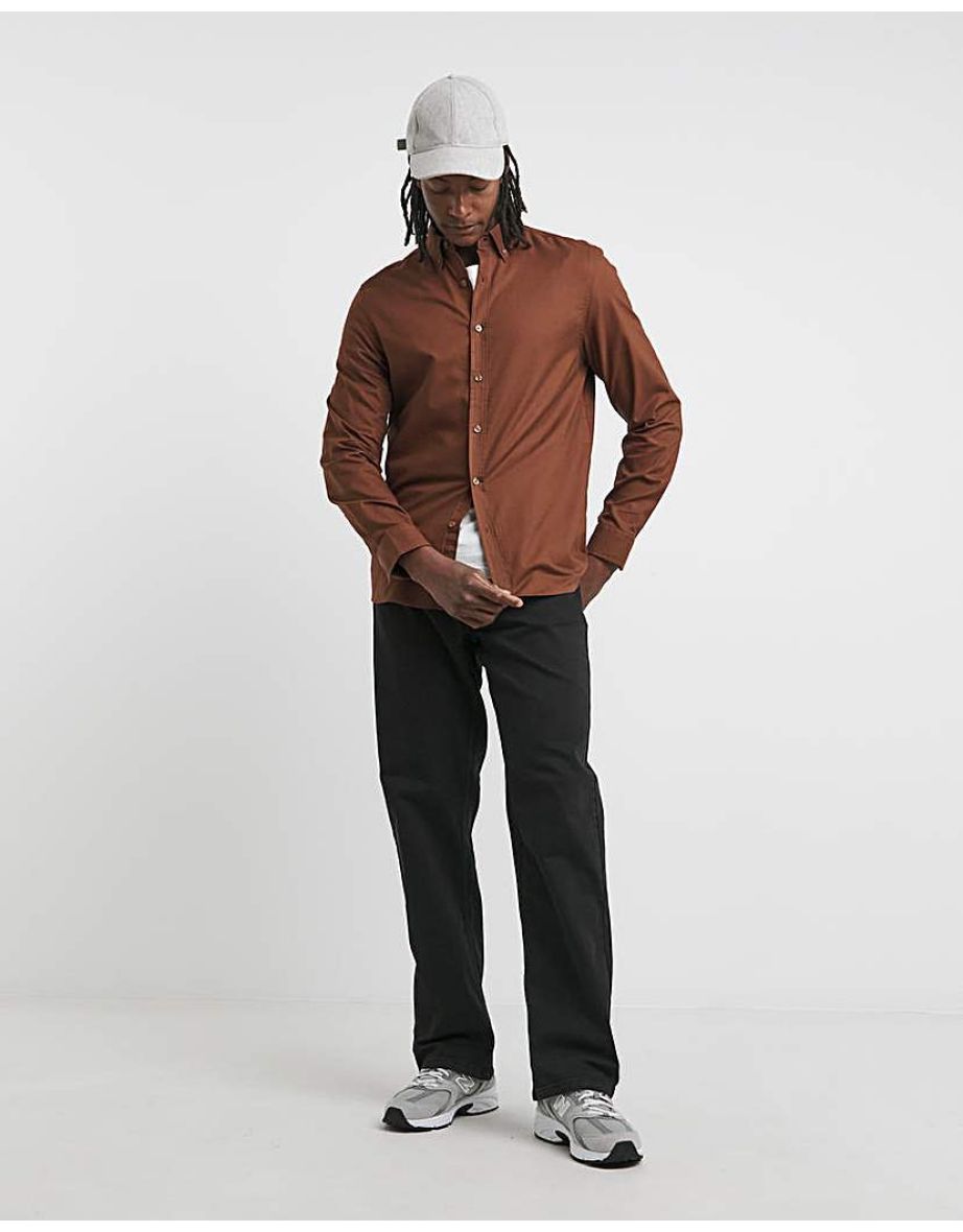 Long Sleeve Brown Oxford Shirt Regular