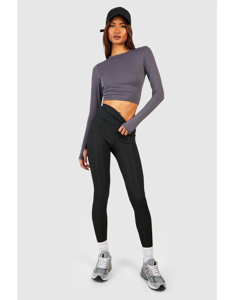 Tall Deep Waistband High Waisted Rib Leggings