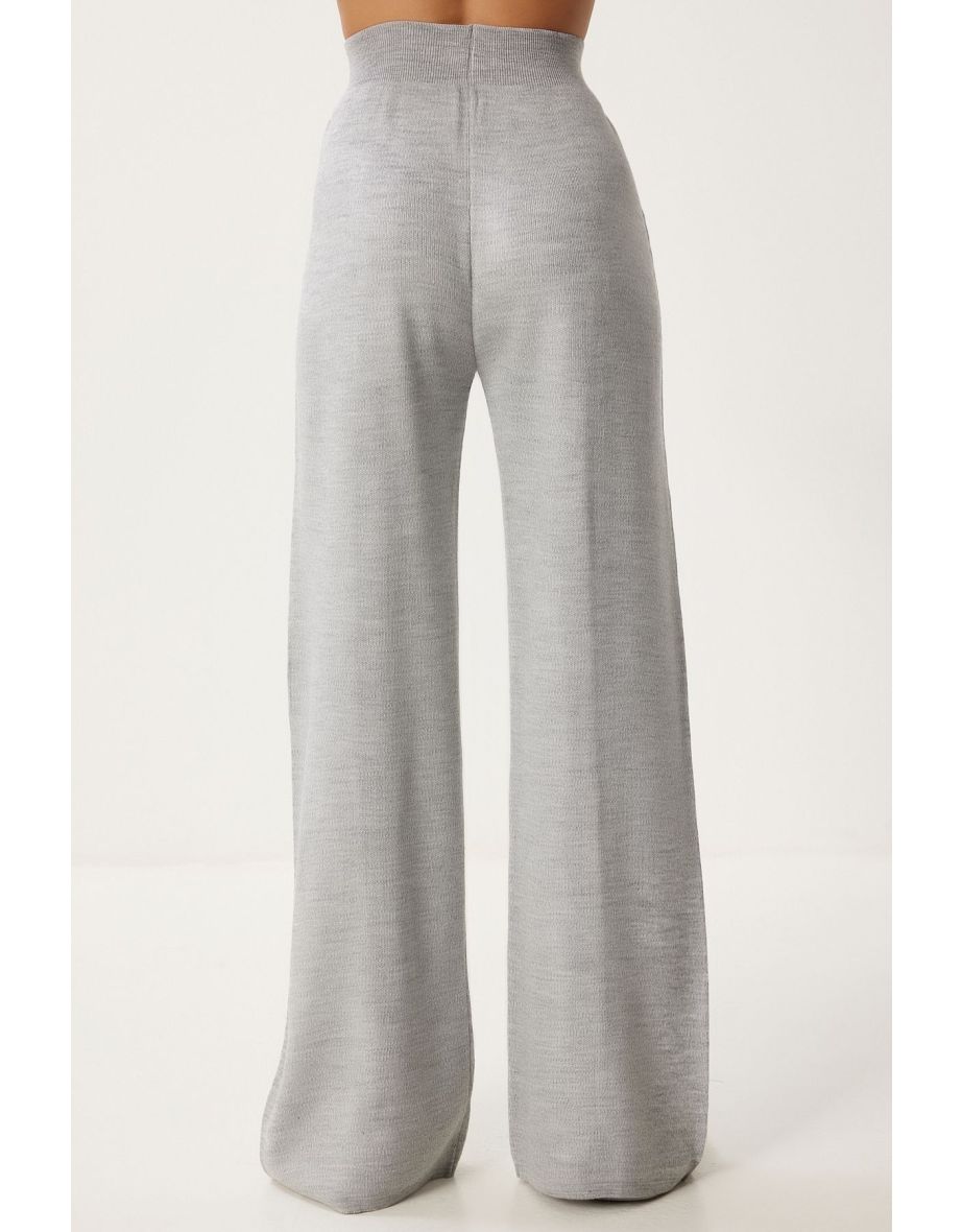Women's Light Gray Stylish Knitwear Sweater Trousers Set - 10