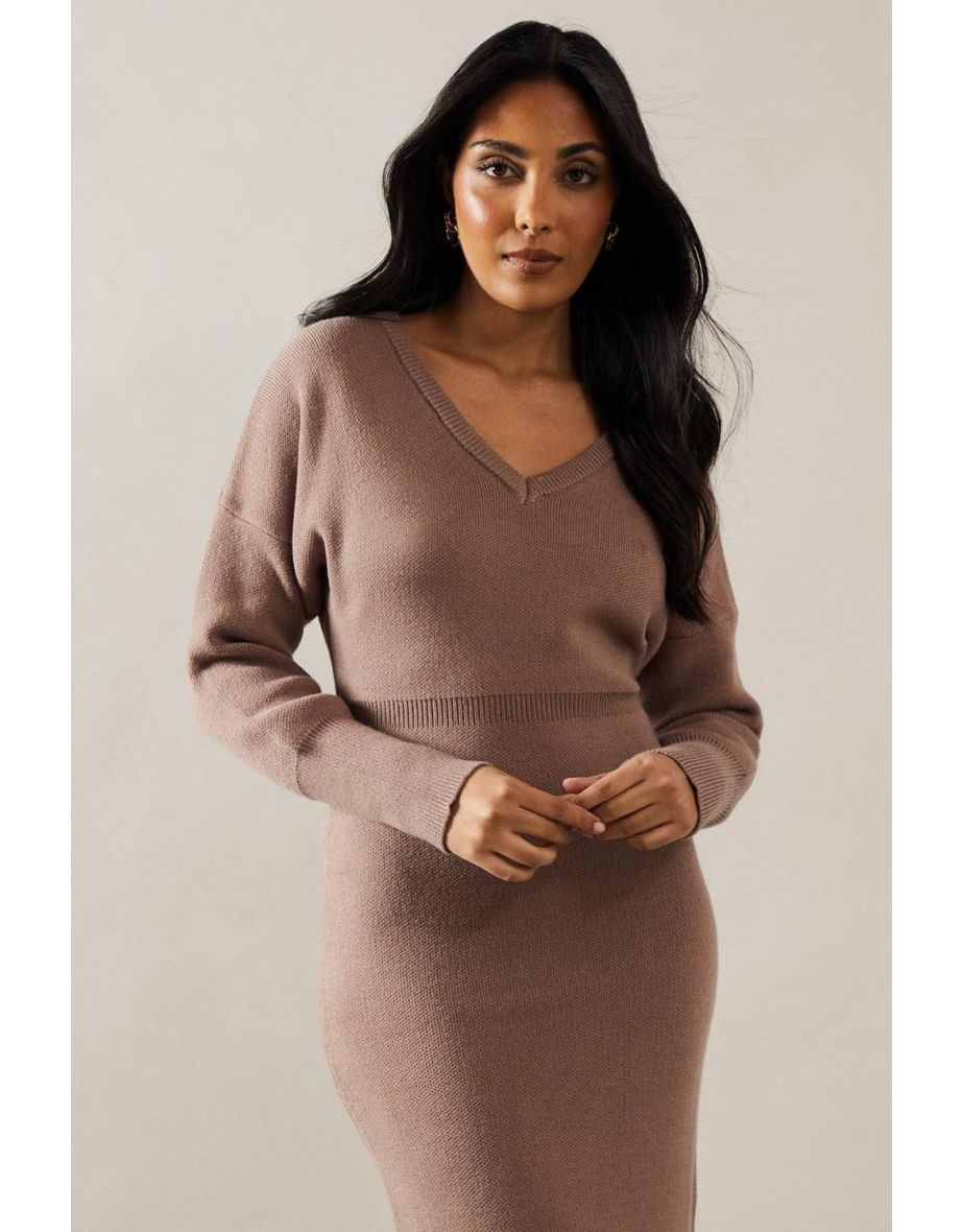 Petite V Neck Batwing Jumper Dress - 3