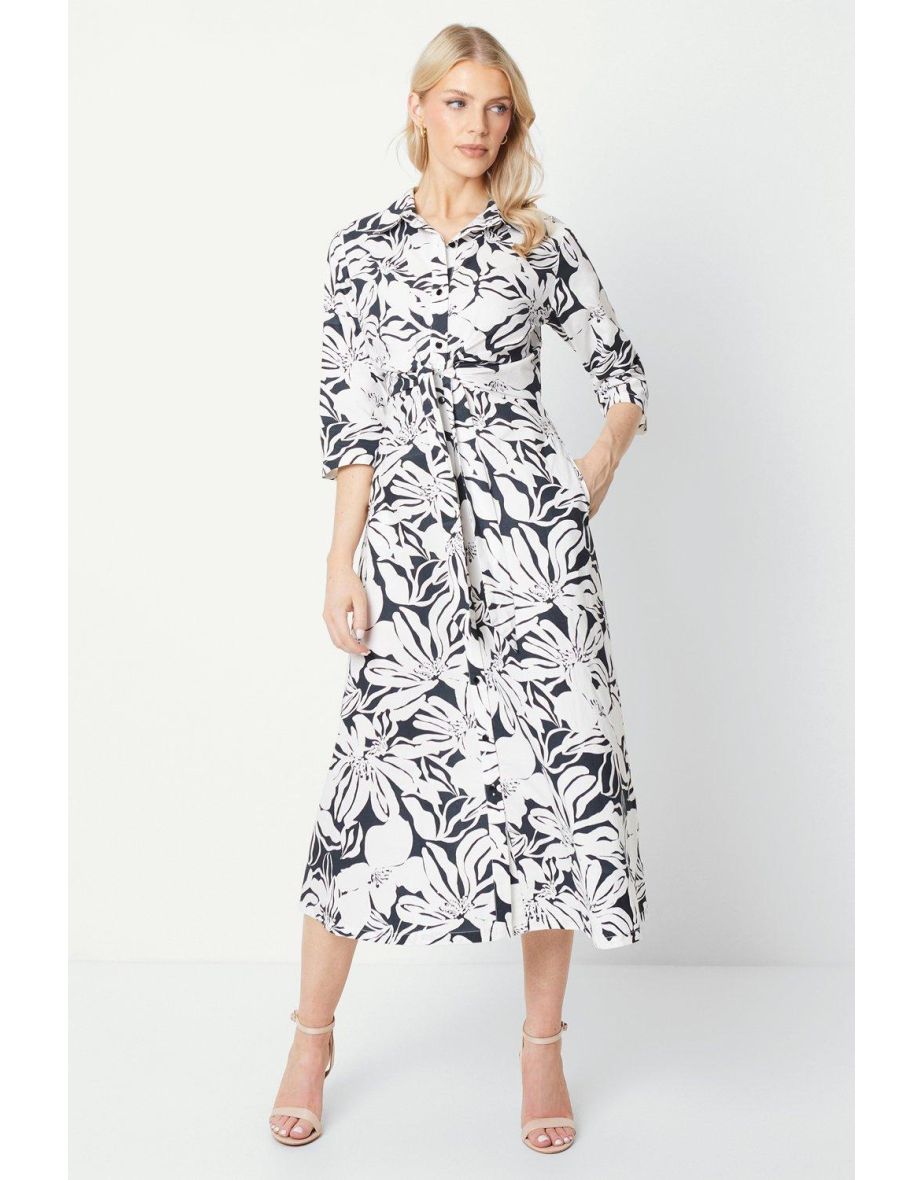 Tie Front Midi Shirt Dress