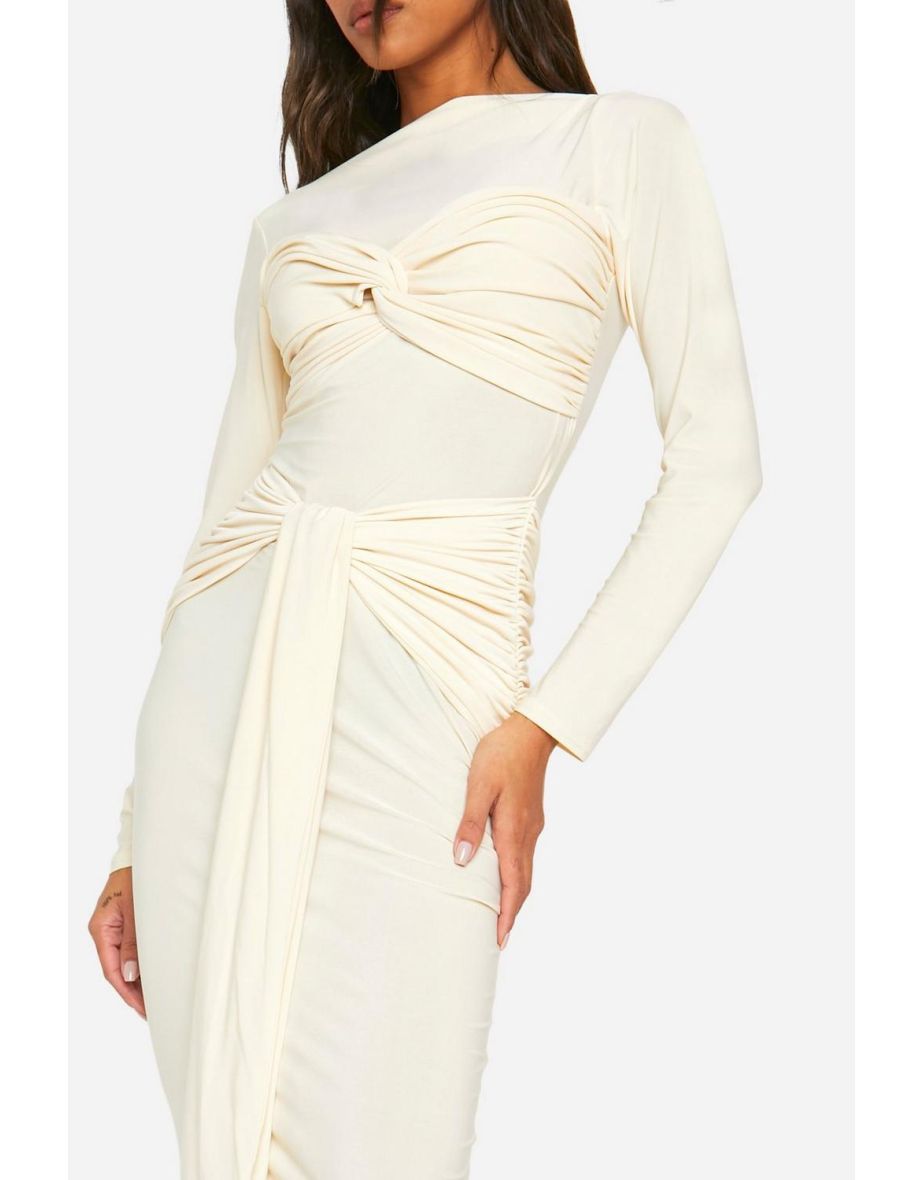 Ruched Twist Detail Maxi Dress - cream - 3