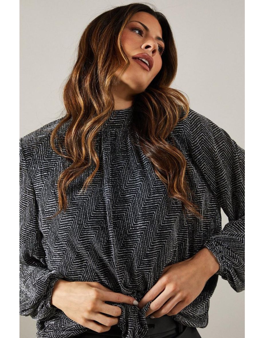 Metallic Geometric High Neck Blouse - 3