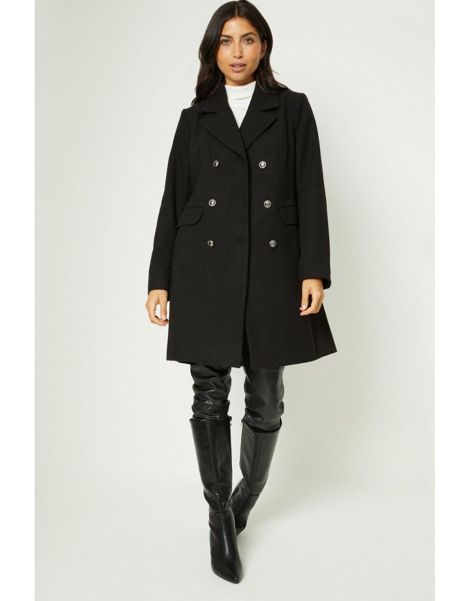 Wallis black faux deals wool military coat