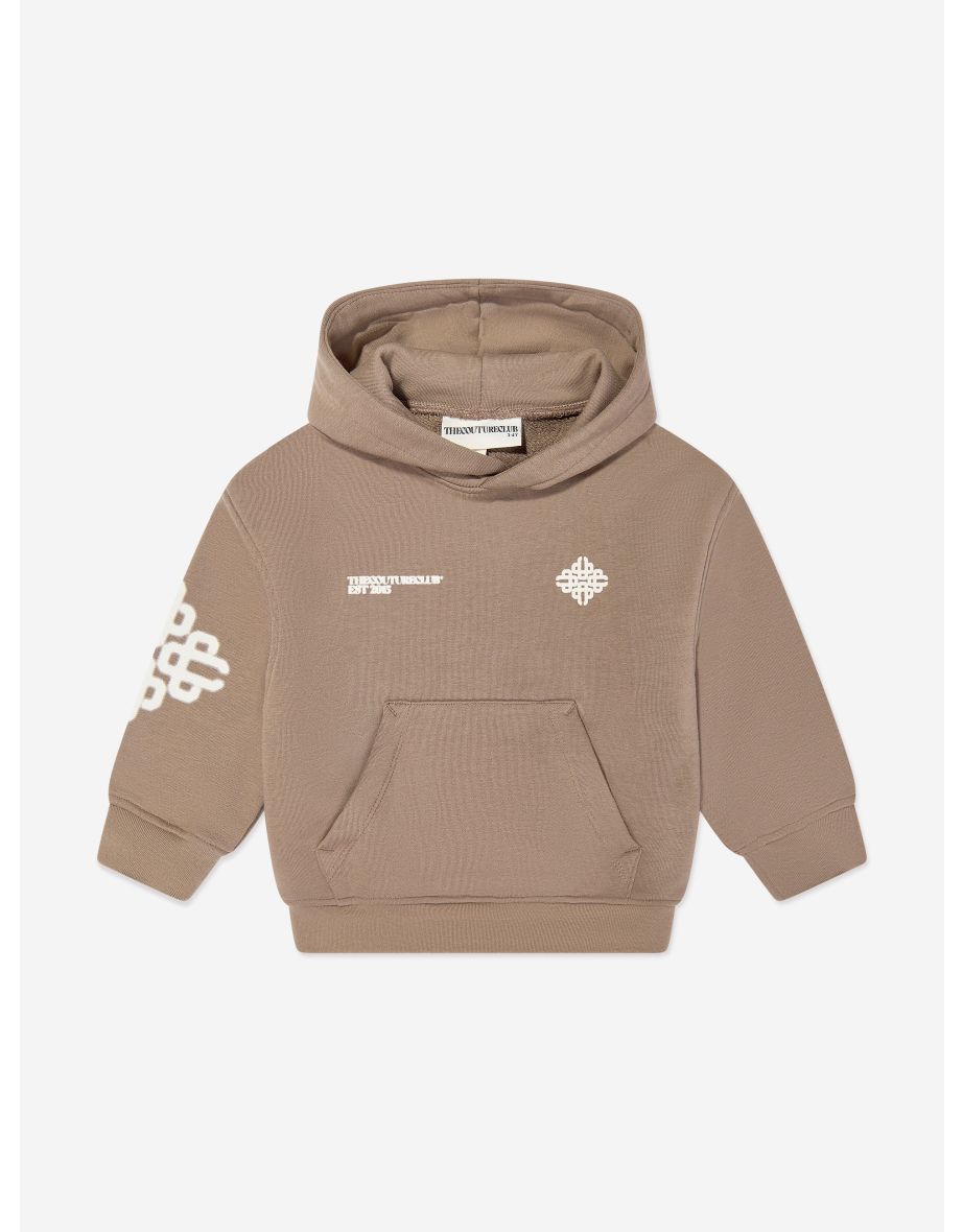 Kids Blurred Graphic Emblem Hoodie in Brown