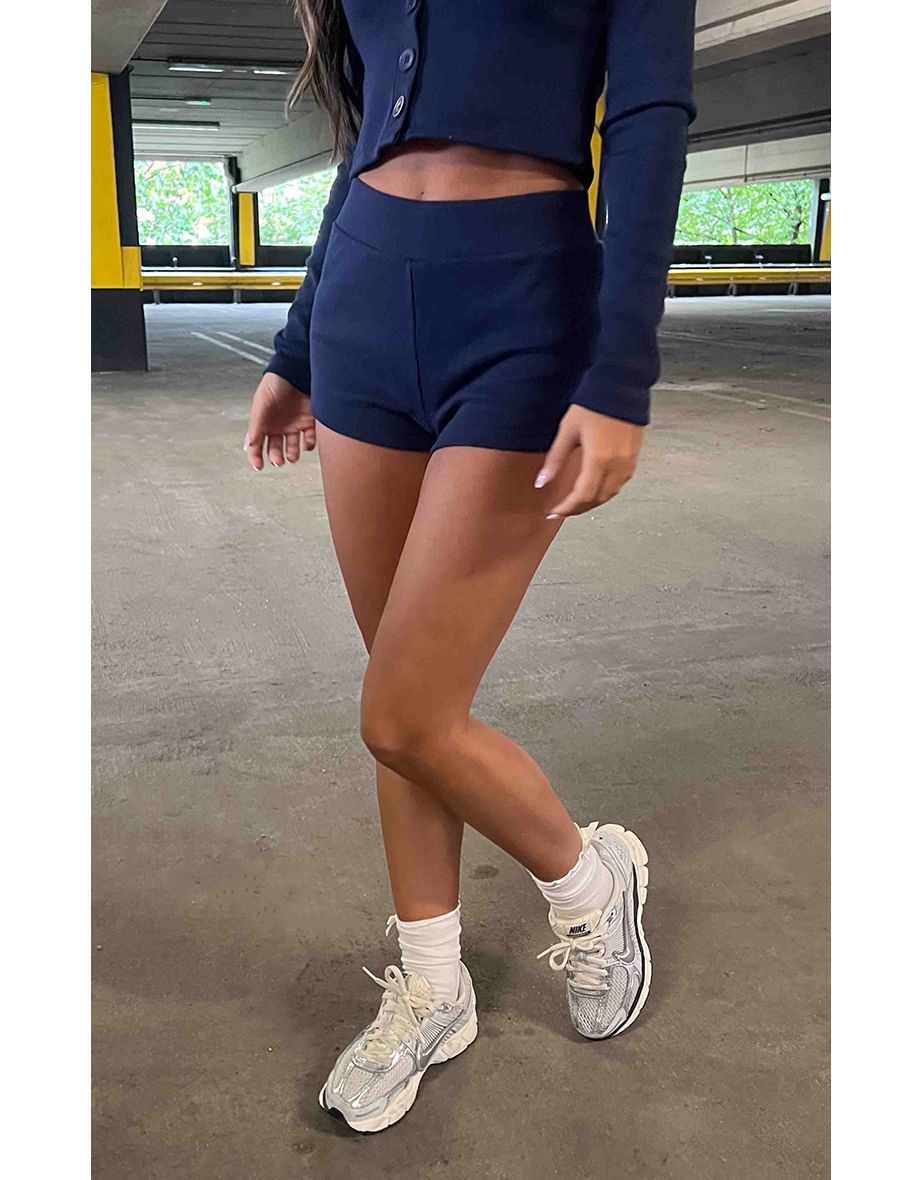 Navy Ribbed Hot Pants