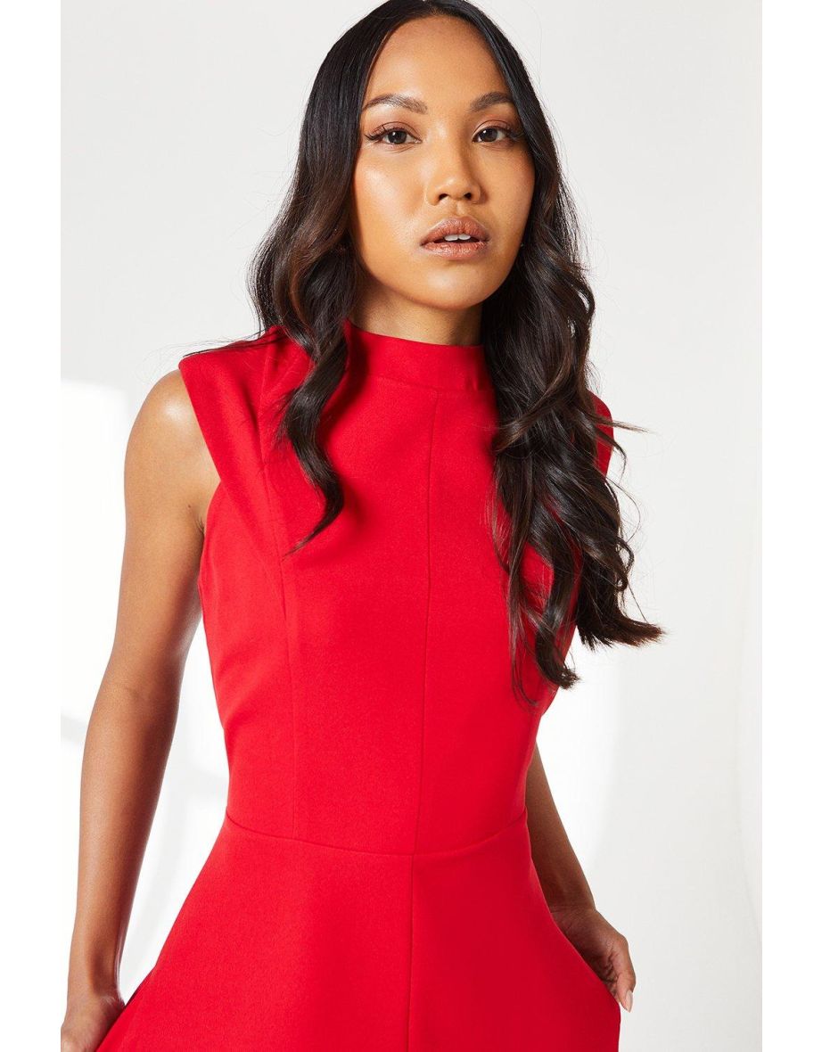 Structured Fit And Flare Dress - red - 3