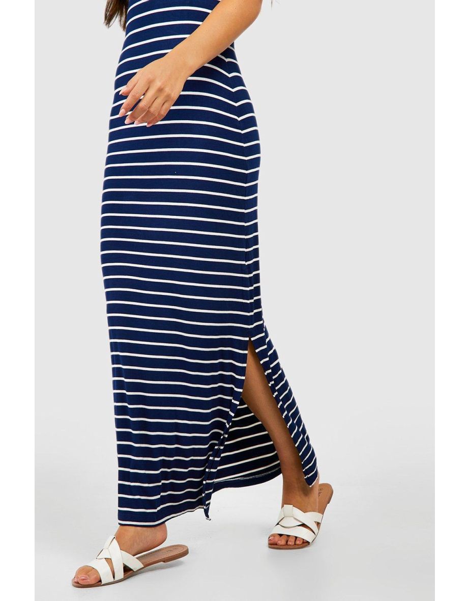 Scoop Neck Stripe Midaxi Dress - navy - 3