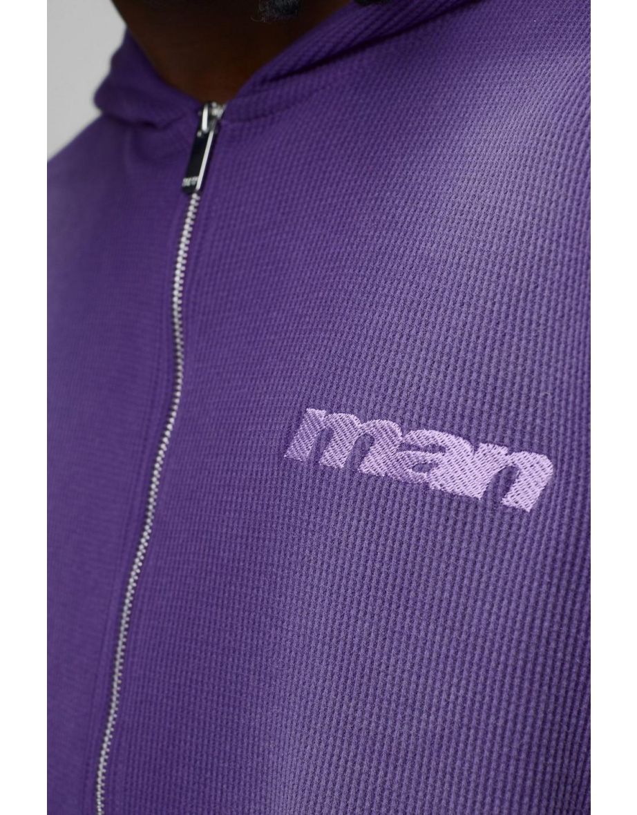 Oversized Boxy Man Washed Waffle Hooded Zip Tracksuit - purple - 2