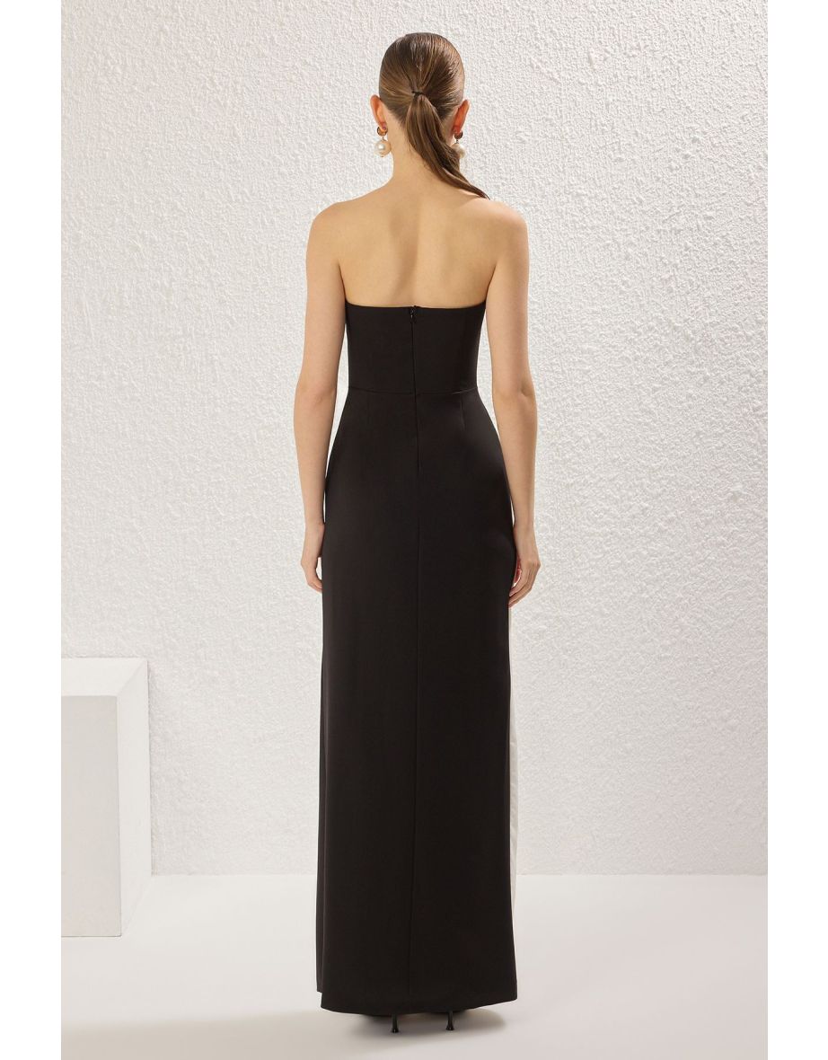 Black-White Strapless Woven Long Elegant Evening & Graduation Dress - 3