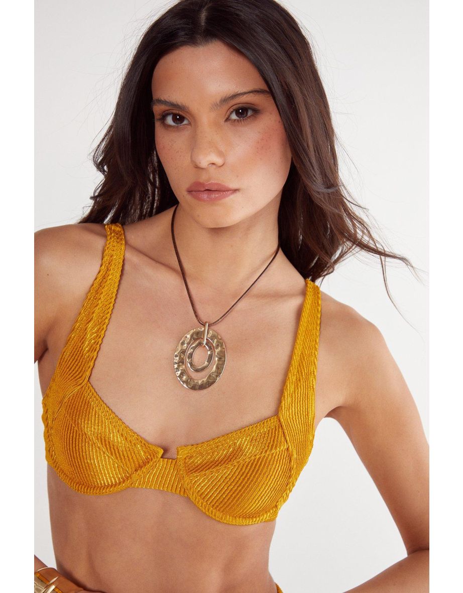 AM Ribbed Textured Underwire Bikini Set - 2