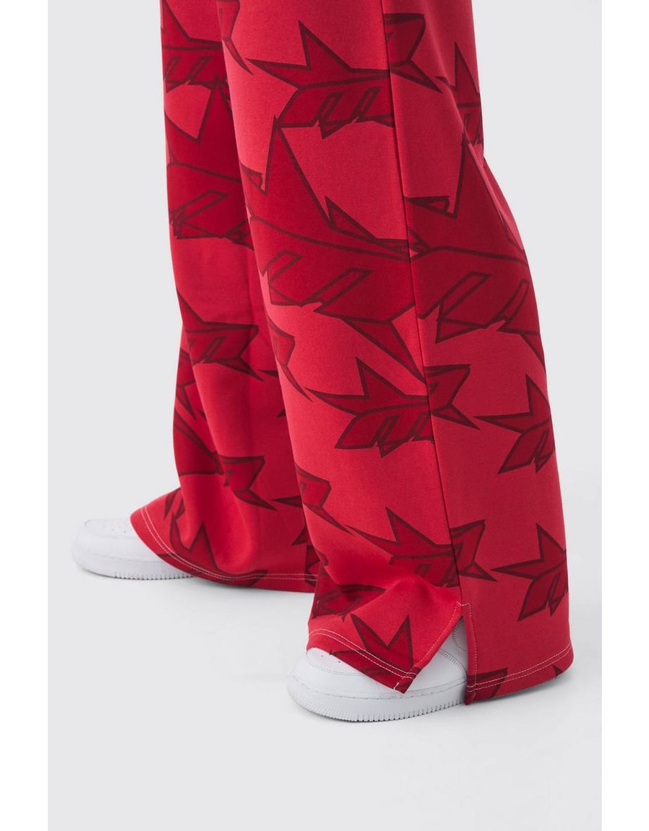Extreme Wide Leg All Over Star Print Split Hem Jogger - 2